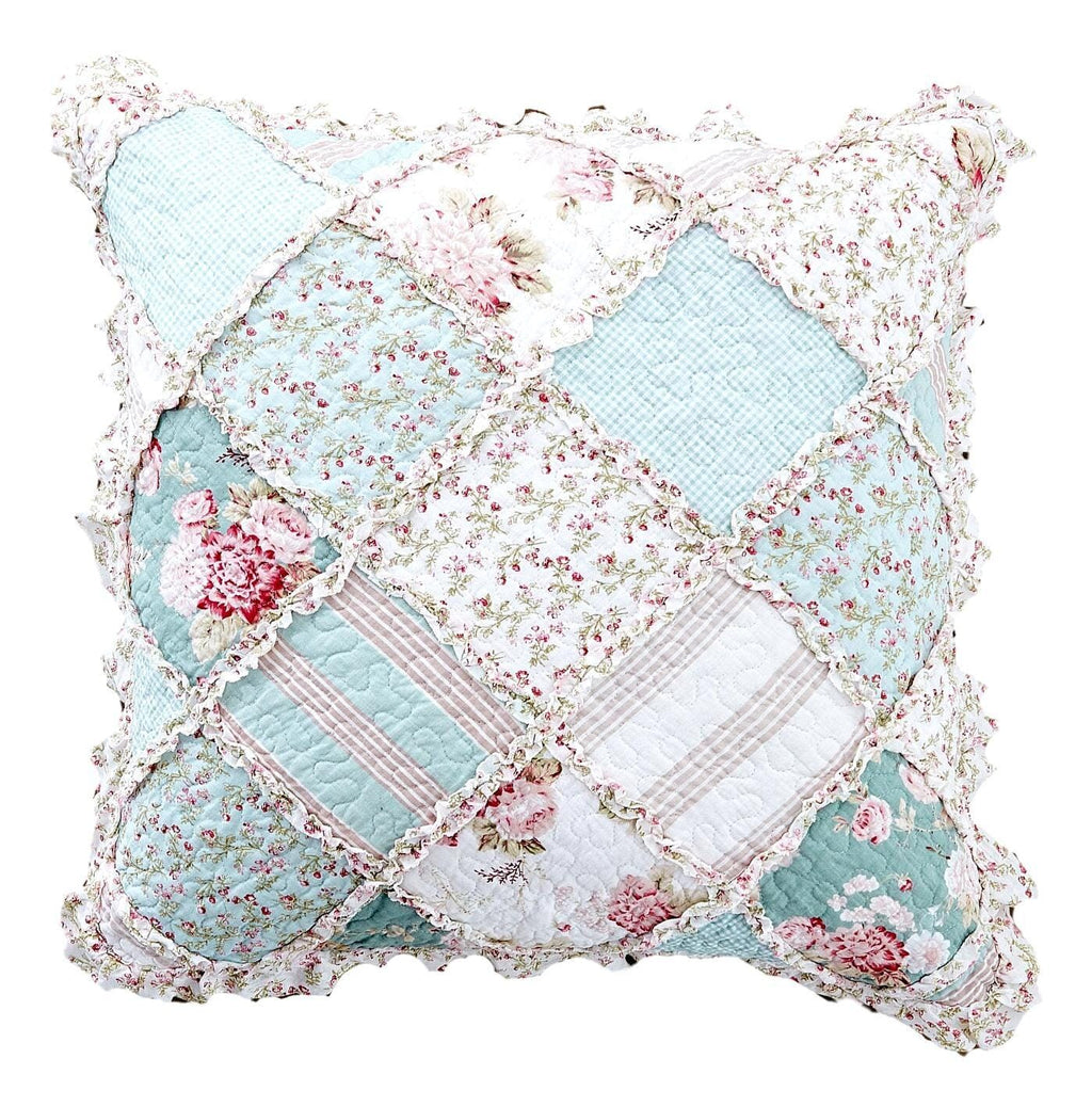 DaDa Bedding Patchwork Hint of Mint Floral Cotton Patchwork Euro Pillow Cover-0