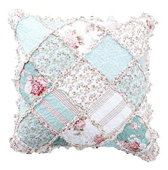 DaDa Bedding Patchwork Hint of Mint Floral Cotton Patchwork Euro Pillow Cover-0