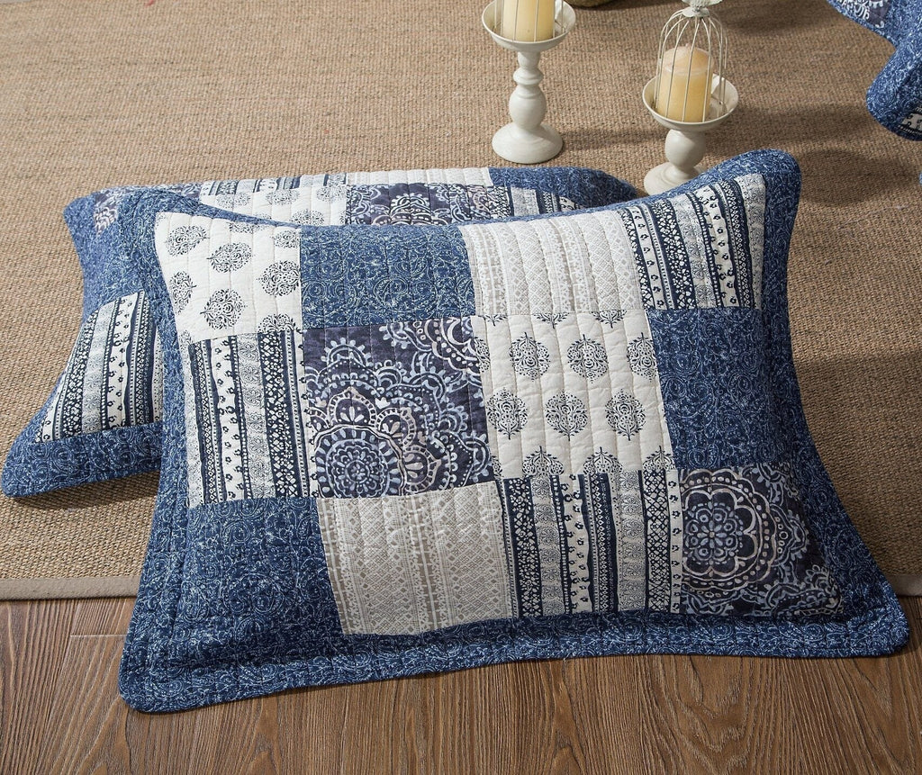 DaDa Bedding Denim Blue Elegance Floral Patchwork Farmhouse Pillow Sham (JHW660)-1