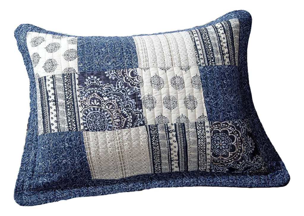 DaDa Bedding Denim Blue Elegance Floral Patchwork Farmhouse Pillow Sham (JHW660)-0