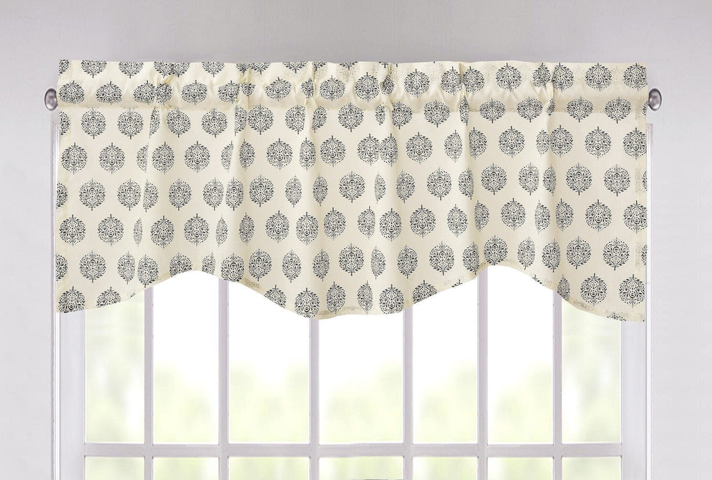 DaDa Bedding Ivory Blue Elegance Mini Medallions Floral Window Curtain Valance - 18" x 52" (JHW-660)