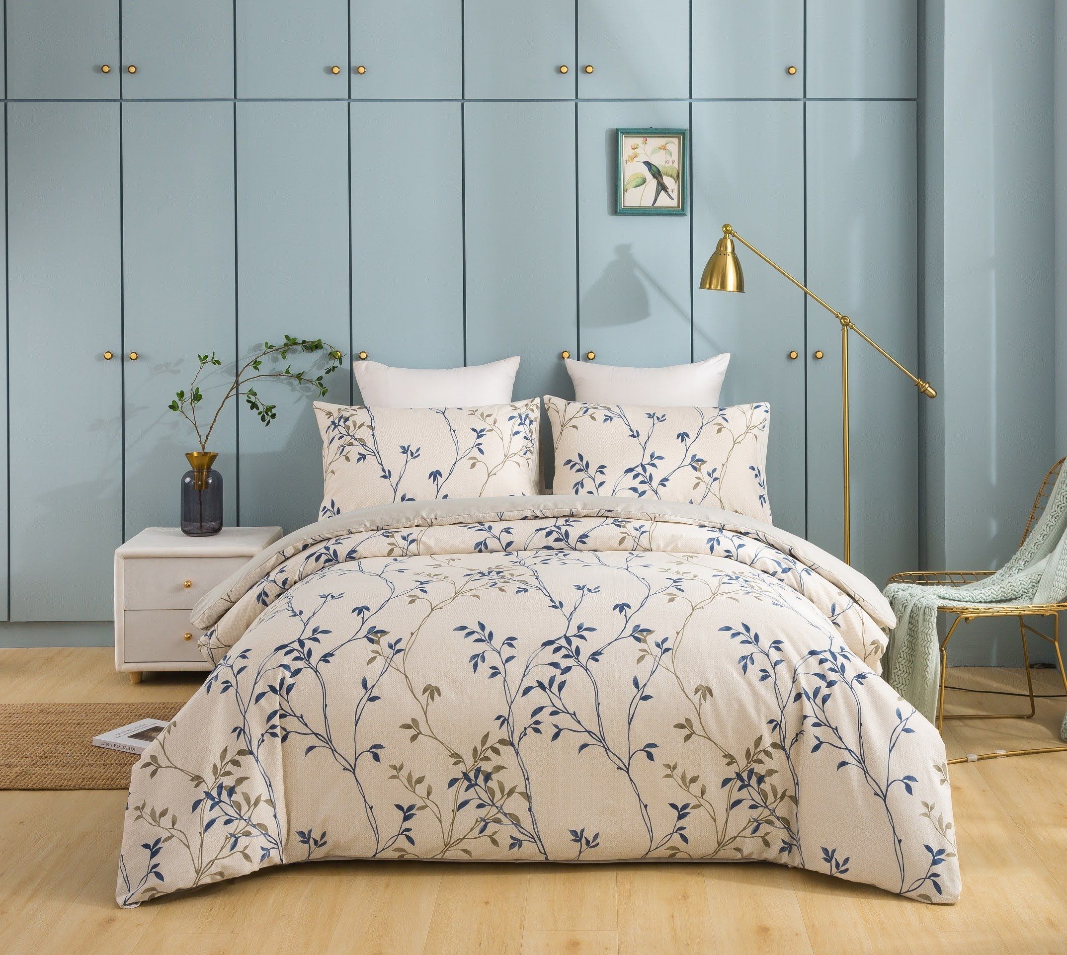 Tache Poplin Cotton Elegant Leaf Vine Cream Beige Duvet Cover (JHW-842)-0