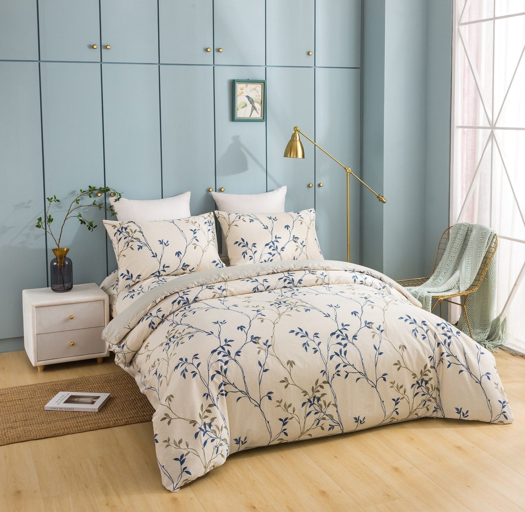 Tache Poplin Cotton Elegant Leaf Vine Cream Beige Duvet Cover (JHW-842)-1