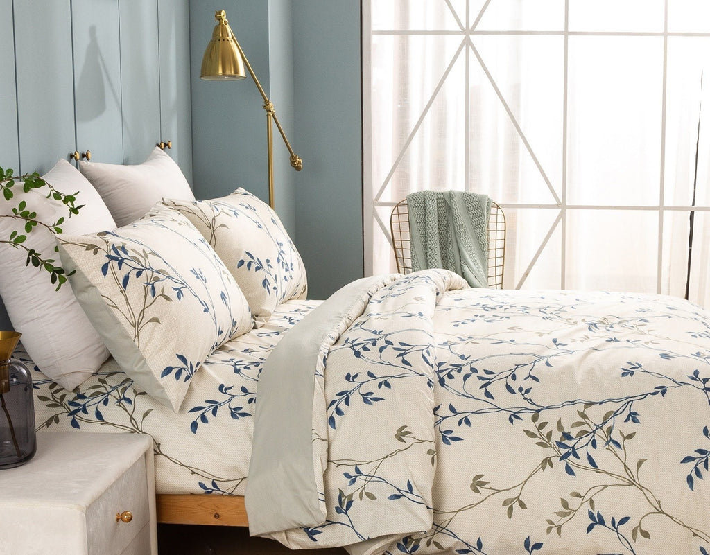 Tache Poplin Cotton Elegant Leaf Vine Cream Beige Duvet Cover (JHW-842)-2