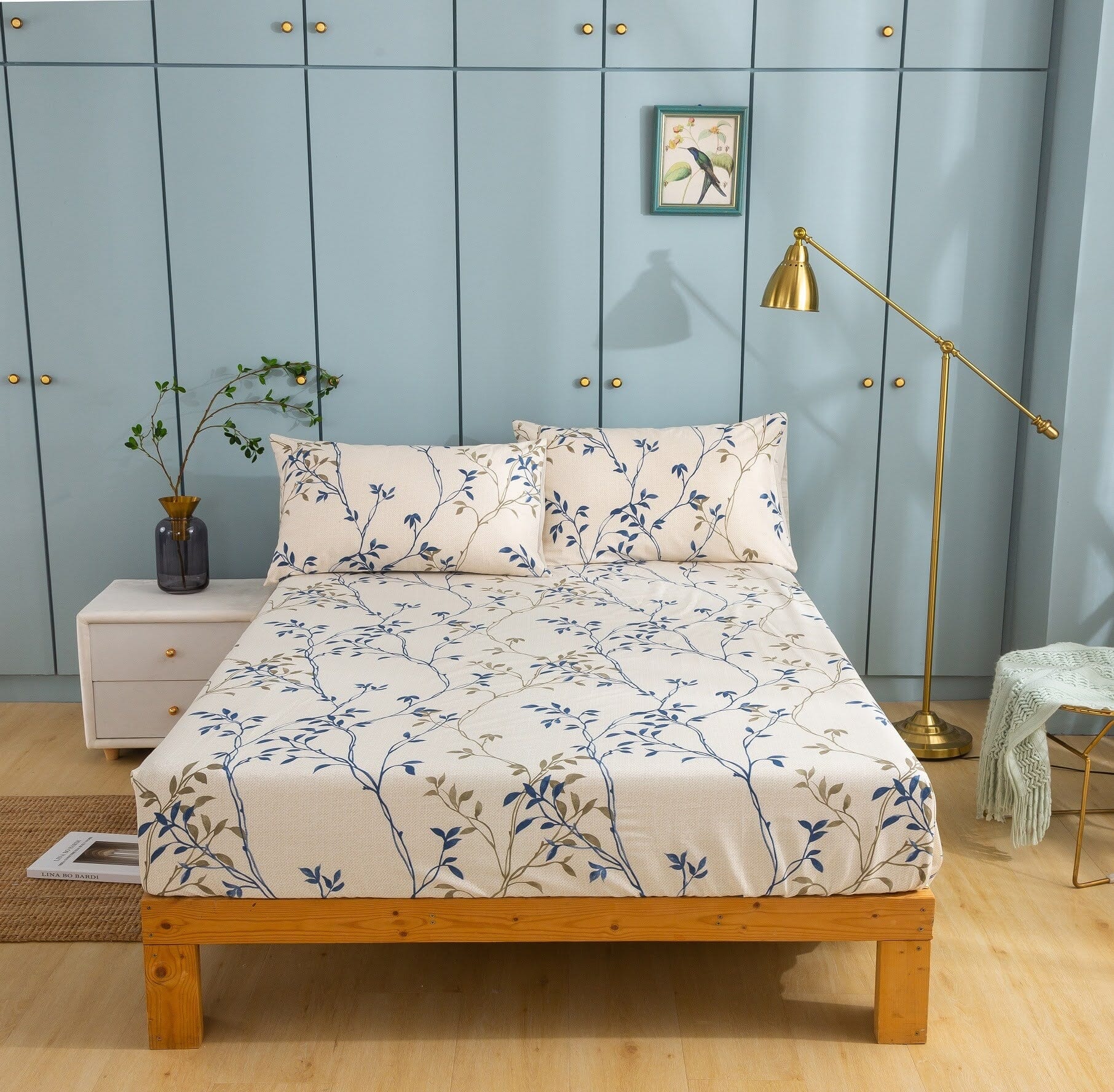 Tache Poplin Cotton Elegant Leaf Vine Cream Beige Fitted Sheet / Flat Sheet (JHW-842)-1