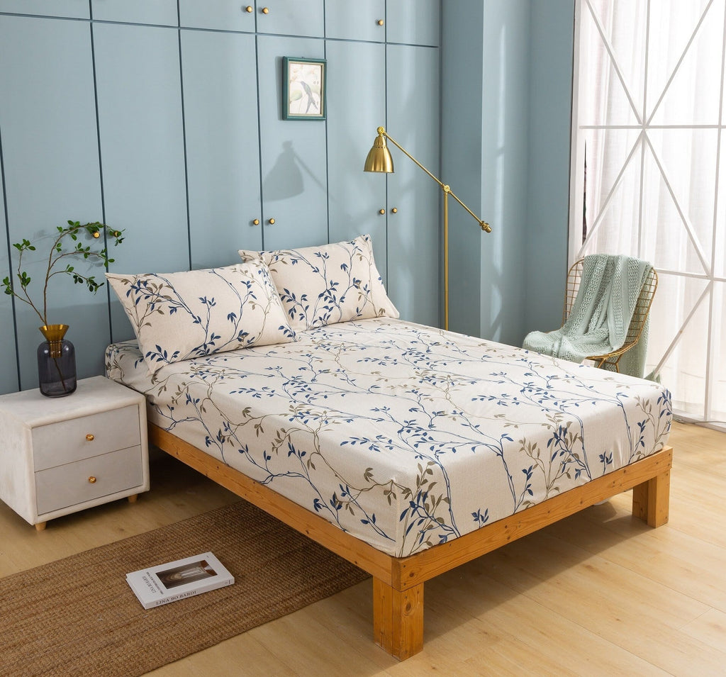Tache Poplin Cotton Elegant Leaf Vine Cream Beige Fitted Sheet / Flat Sheet (JHW-842)-4