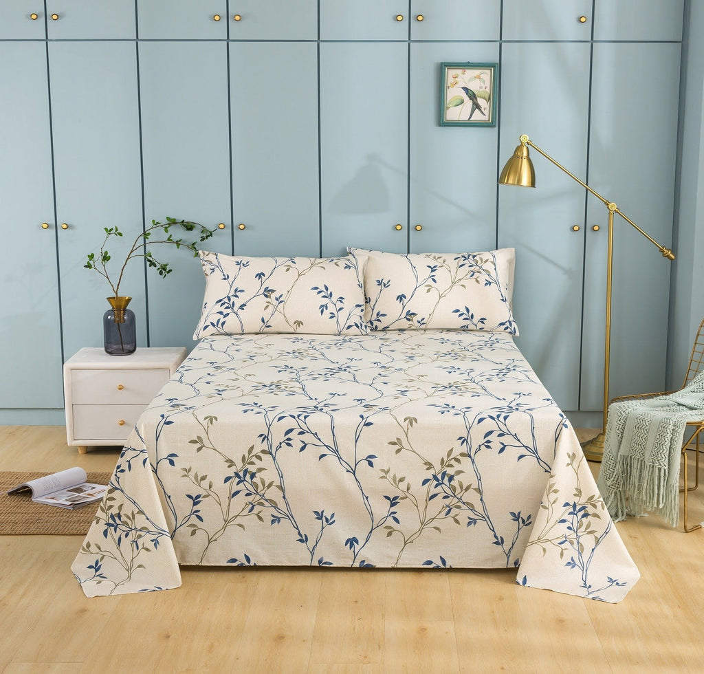 Tache Poplin Cotton Elegant Leaf Vine Cream Beige Fitted Sheet / Flat Sheet (JHW-842)-0