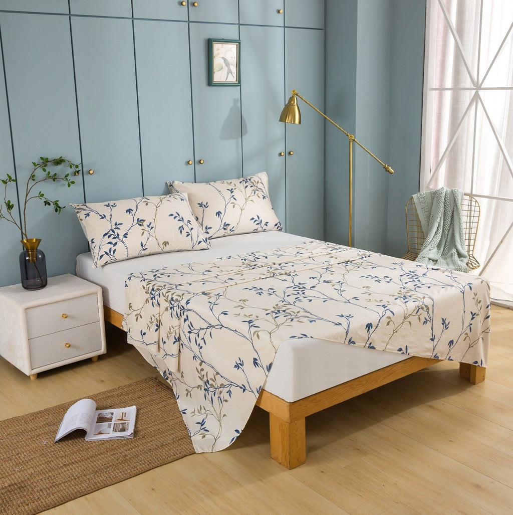 Tache Poplin Cotton Elegant Leaf Vine Cream Beige Fitted Sheet / Flat Sheet (JHW-842)-2