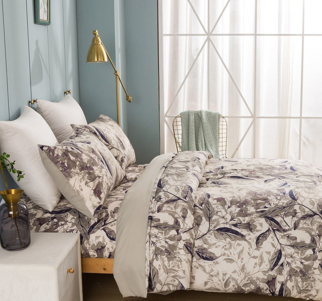 Tache Microfiber Abstract Wispy Leaf Taupe Grey Duvet Cover (JHW-843)-1