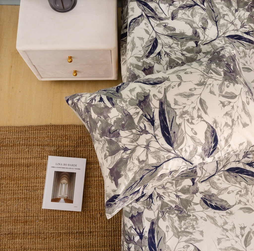 Tache Microfiber Abstract Wispy Leaf Taupe Grey Pillowcase (JHW-843)-3