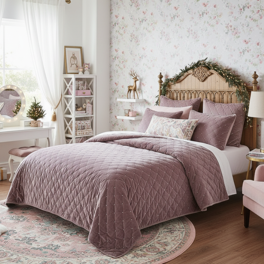 Tache Plush Dreams Purple Mauve Tufted Velvet Quilt Set (JHW-853P)-0