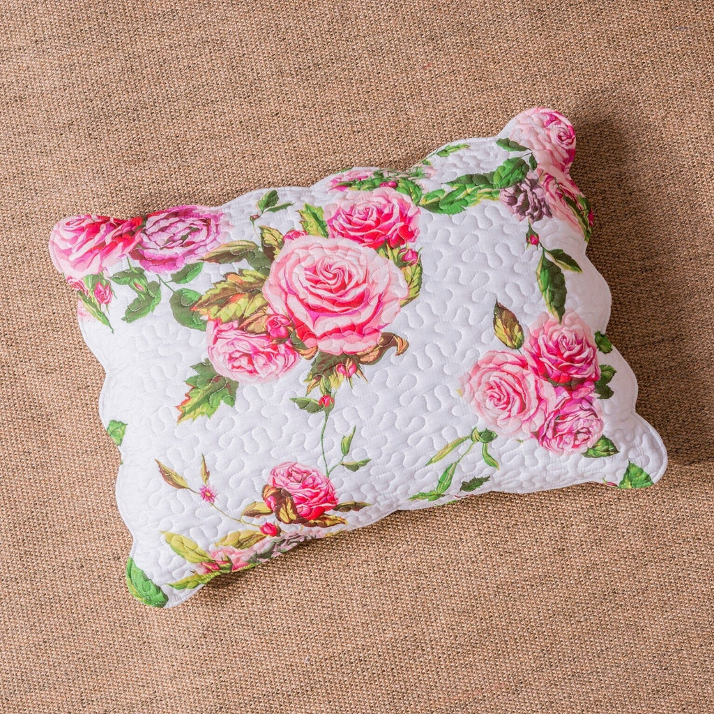 DaDa Bedding Romantic Roses Spring Floral Pink Scalloped Pillow Sham 1-Piece (JHW879)-1
