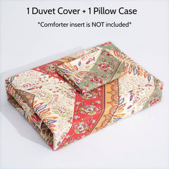DaDa Bedding Cranberry Sage Floral Chevron Duvet Cover Set-5