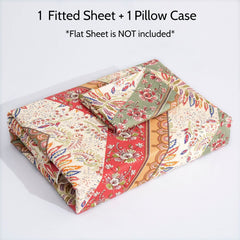 DaDa Bedding Cranberry Sage Floral Fitted Sheet Set