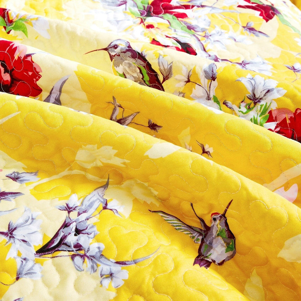 DaDa Bedding Sunshine Yellow Hummingbird Floral Bed in a Bag Set-2