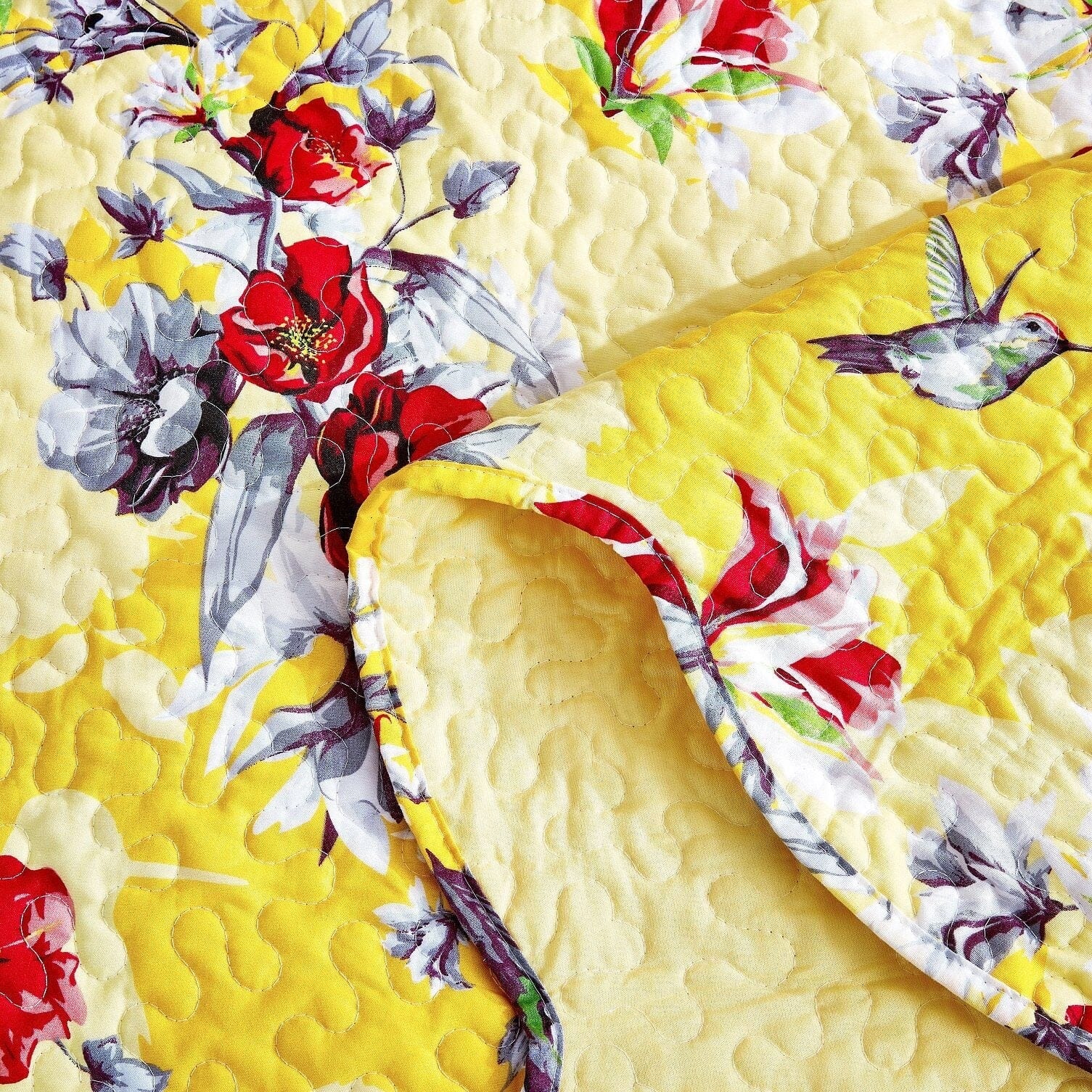 DaDa Bedding Sunshine Yellow Hummingbird Floral Bed in a Bag Set-3