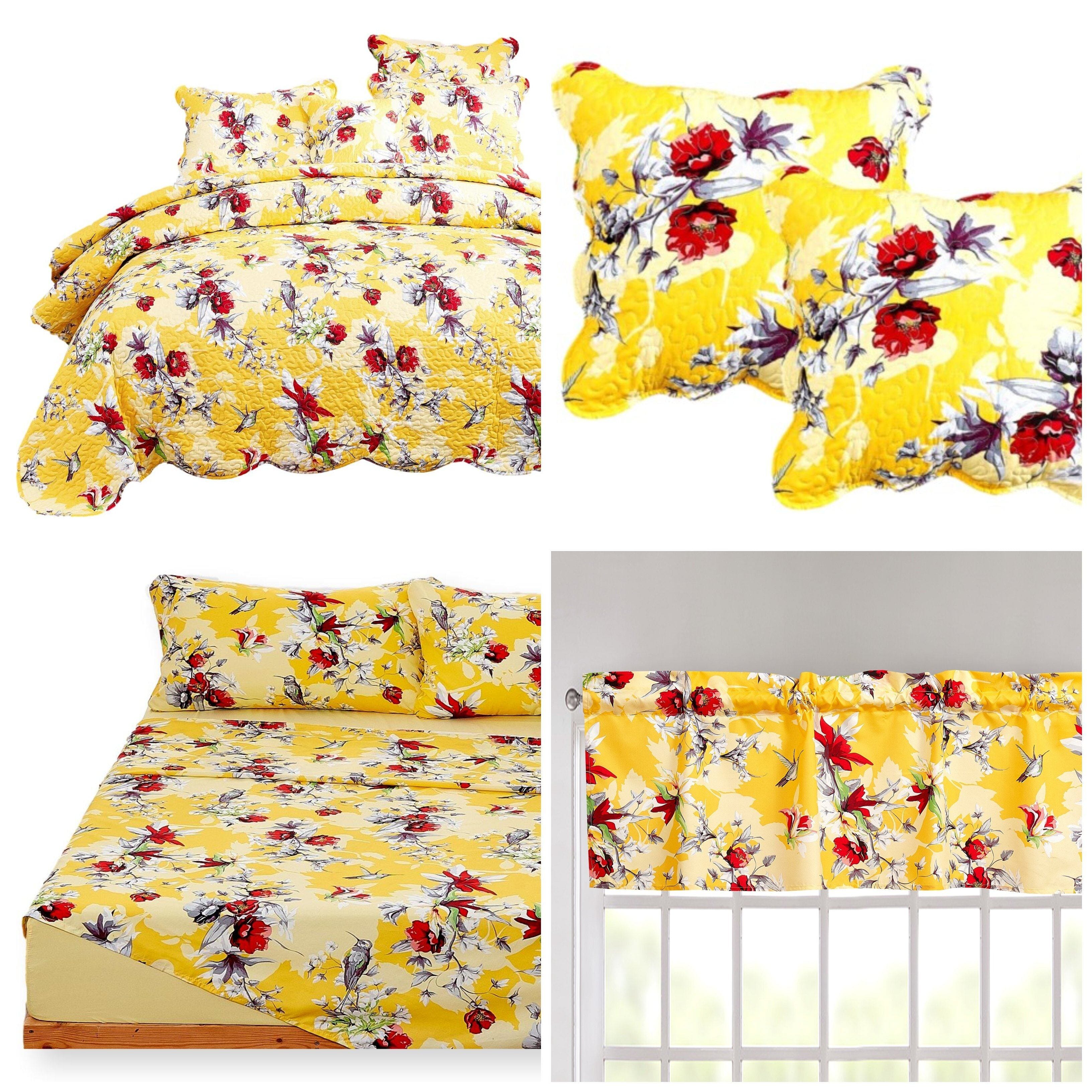 DaDa Bedding Sunshine Yellow Hummingbird Floral Bed in a Bag Set-0