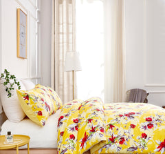 DaDa Bedding Yellow Hummingbird Duvet Cover, Sheets & Valance Set