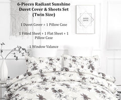 DaDa Bedding Yellow Hummingbird Duvet Cover, Sheets & Valance Set