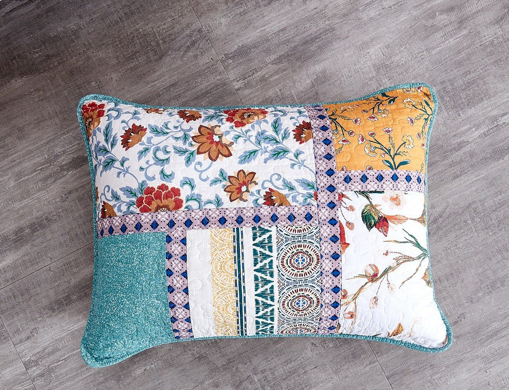 Tache Cotton Patchwork Blue Yellow Old World Hummingbirds Garden Pillow Sham (JHW-936)-1