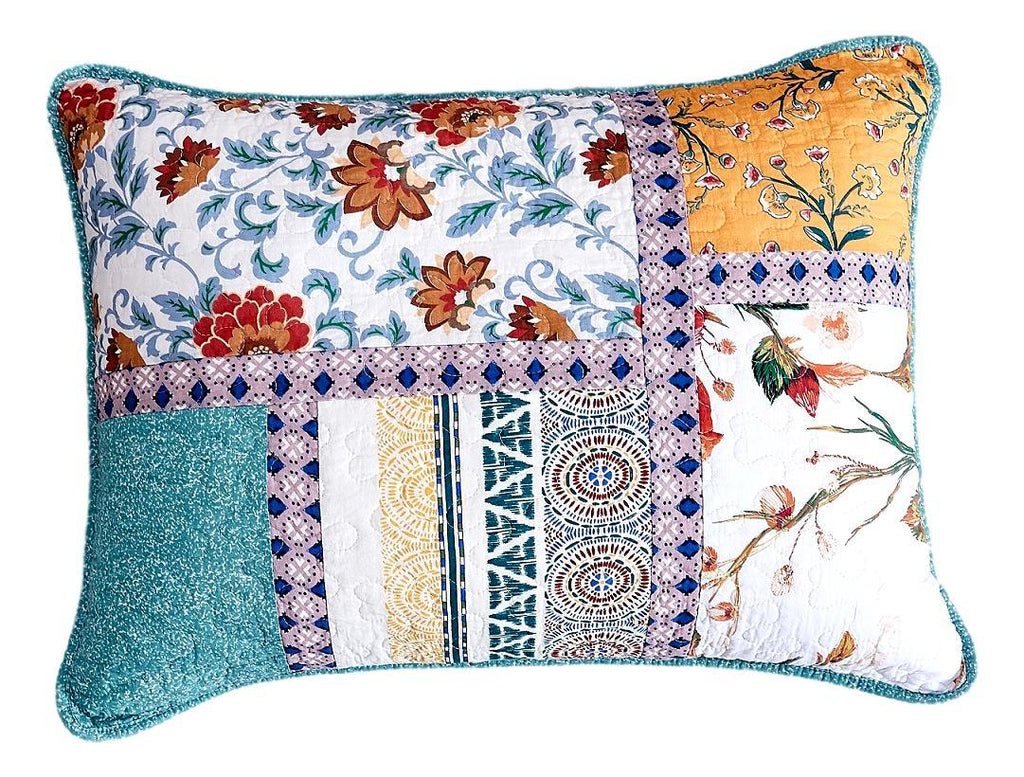 Tache Cotton Patchwork Blue Yellow Old World Hummingbirds Garden Pillow Sham (JHW-936)-0