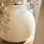 Minimalist Ribbed Ceramic Vase — Matte White Textured Collection-2