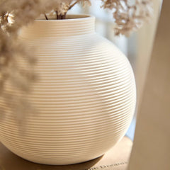 Minimalist Ribbed Ceramic Vase — Matte White Textured Collection-2