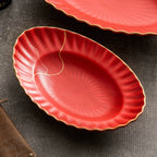 Red Vermilion Glazed Porcelain Serving Plate – Cold Dish Oval Plate Series-1