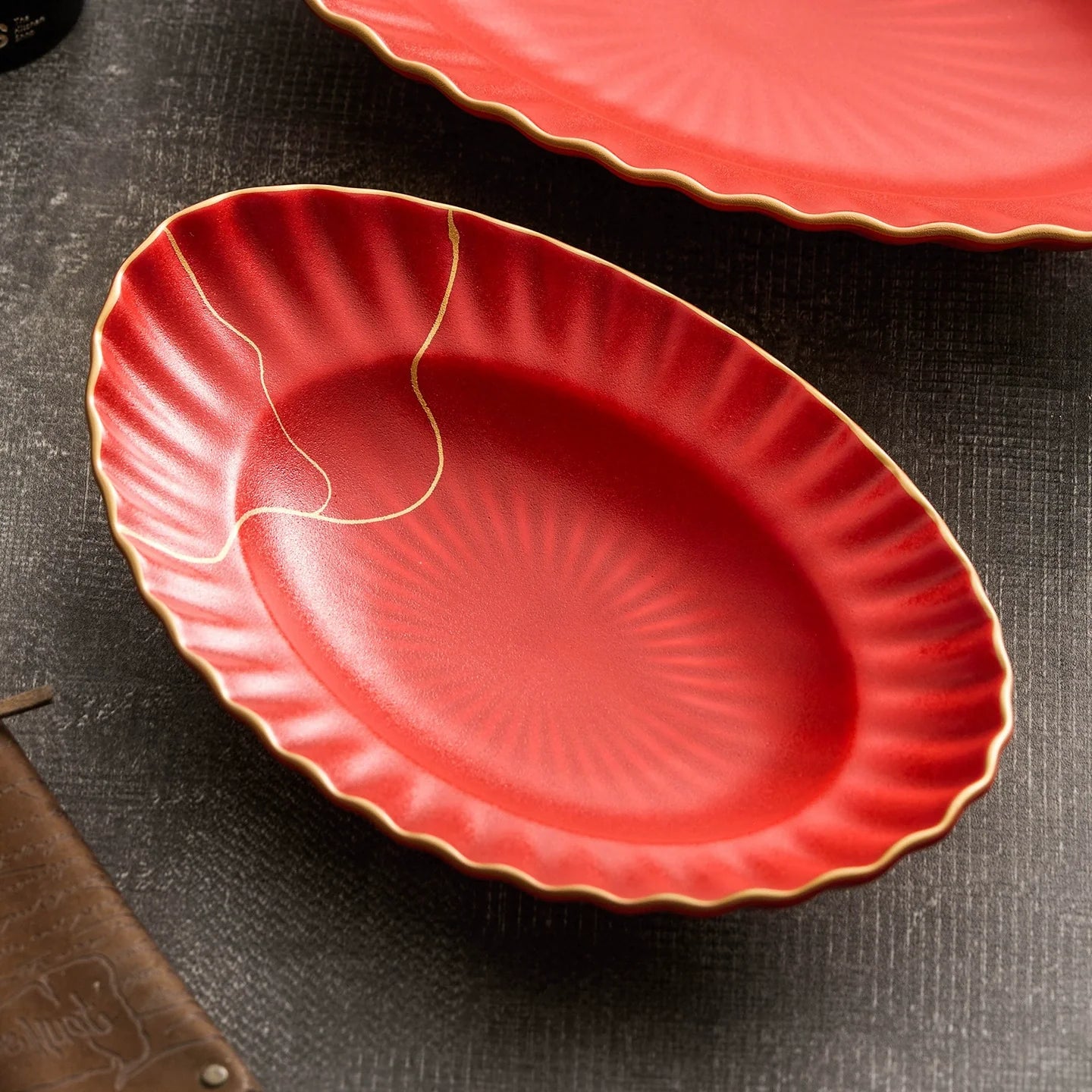 Red Vermilion Glazed Porcelain Serving Plate – Cold Dish Oval Plate Series-1
