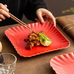 Red Vermilion Glazed Porcelain Square Plate – Kintsugi Design Series-1