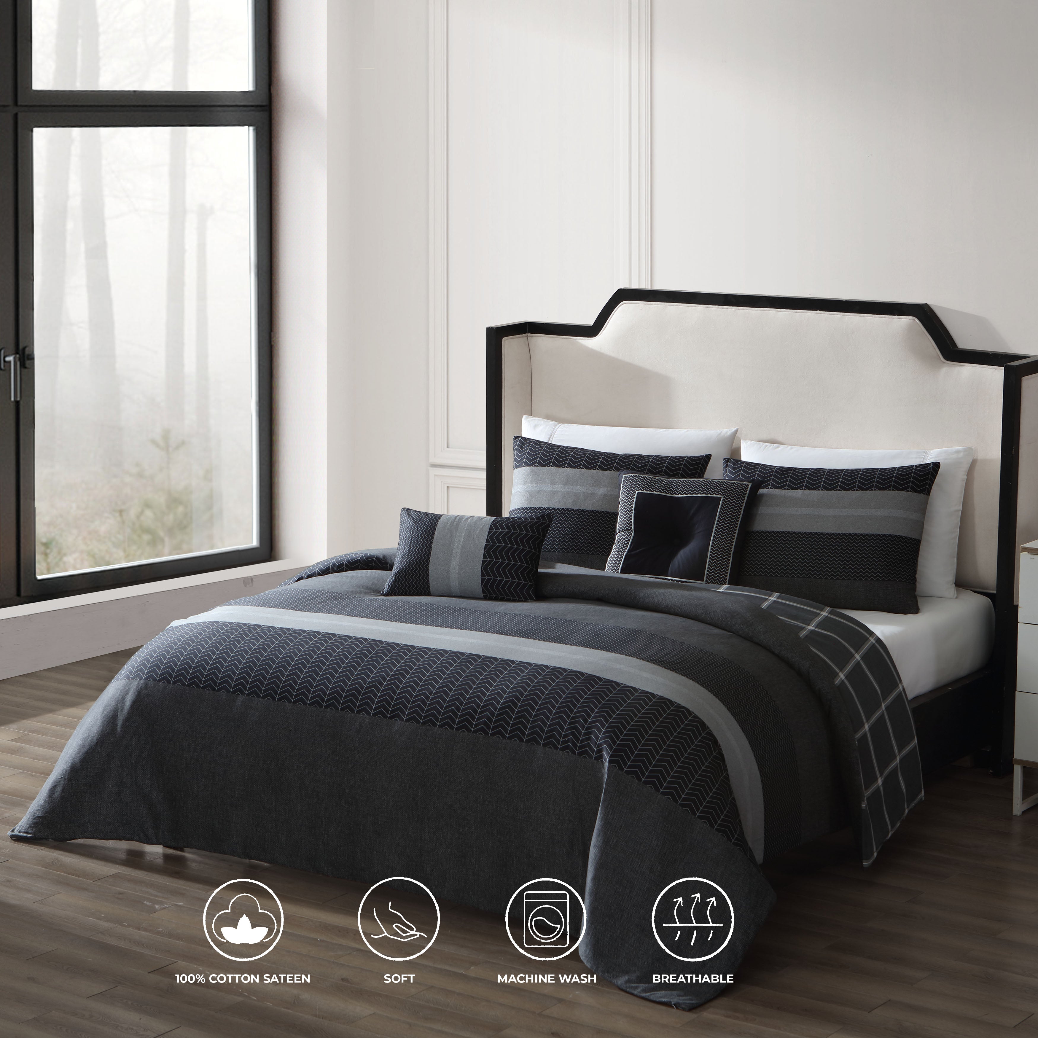Bebejan Kyle Black 5 Piece Reversible Comforter Set