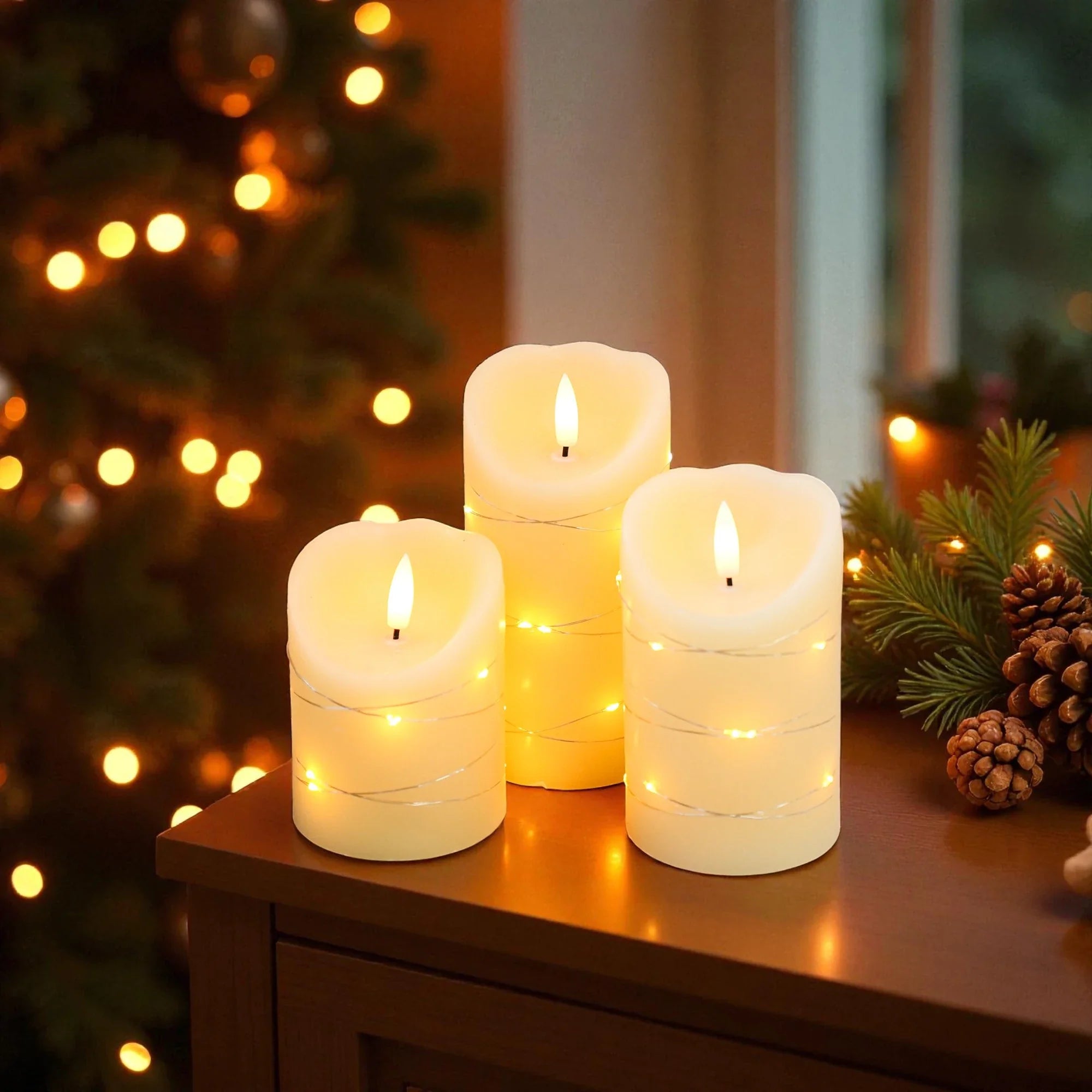 Set of 3 Flickering Flameless Real Wax Candles-1