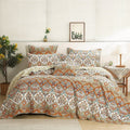 DaDa Bedding Bohemian Floral Paisley Garden Coral Teal Quilted Bedspread Set (LH1403)-5