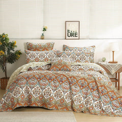 DaDa Bedding Bohemian Floral Paisley Garden Coral Teal Quilted Bedspread Set (LH1403)-5