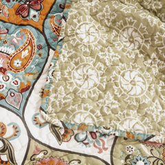 DaDa Bedding Bohemian Floral Paisley Garden Coral Teal Quilted Bedspread Set (LH1403)-3