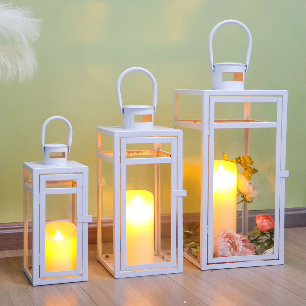 Set of 3 Metal Candle Lantern-12/15/19"-0