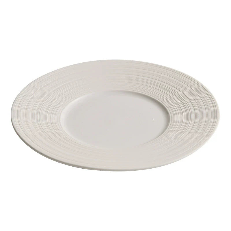 Minimalist Textured Ceramic Dinner Plate – White Modern Tableware-4