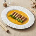 Ceramic Oval Serving Plate with Radiating Texture – Modern Minimalist Tableware-0