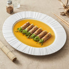 Ceramic Oval Serving Plate with Radiating Texture – Modern Minimalist Tableware-0