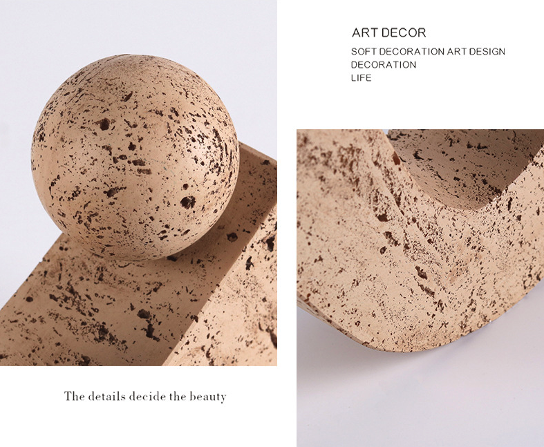 Wabi-Sabi Geometric Stone Sphere Sculpture | Minimalist Abstract Art Ornament for Living Room, Study, Wine Cabinet Decor-4