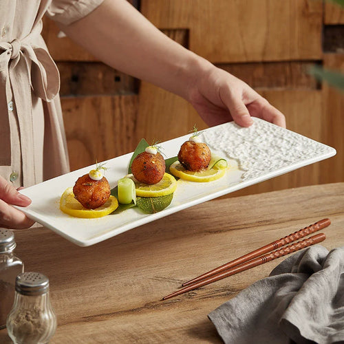 Artisan Stone-Edge Rectangular Ceramic Plate – 14.1" / 18.3"-1