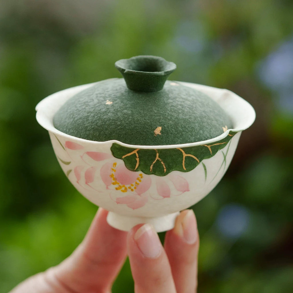 Handmade Ceramic Gaiwan with Lotus Design – 95ml Traditional Chinese Tea Cup with Lid-2