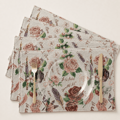 DaDa Bedding Set of 4-Pieces Sweet Love Notes Pink Floral Tapestry Dining Table Placemats 13” x 19”
