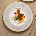 Sky-Blue Wide-Rim Hand-Painted Porcelain Plate – Luxury Gold-Edged Dinnerware-0