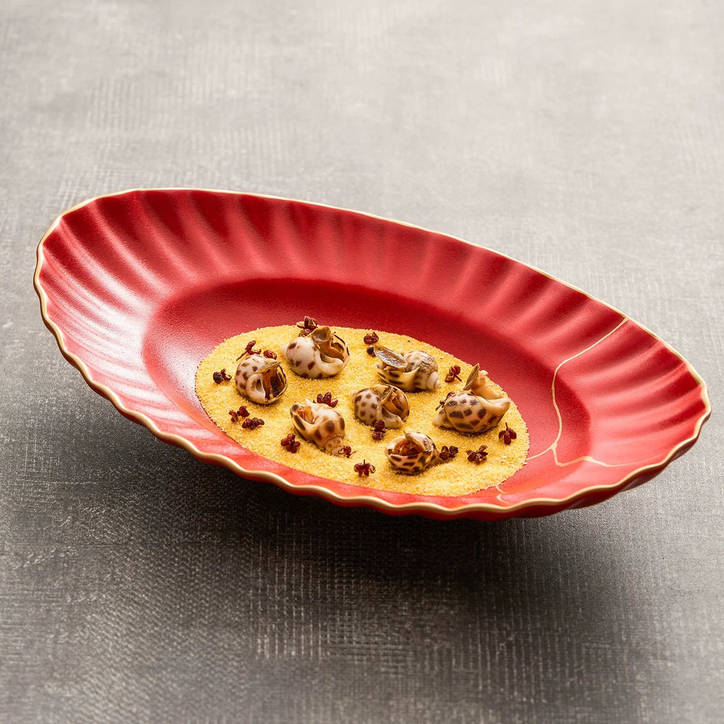 Red Vermilion Glazed Porcelain Serving Plate – Cold Dish Oval Plate Series-2