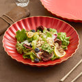 Luxury Red Ceramic Salad Bowl – Elegant Wave Edge with Golden Detailing-0