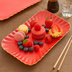 Luxury Red Ceramic Serving Platter – Rectangular Dinner Plate with Golden Rim-0