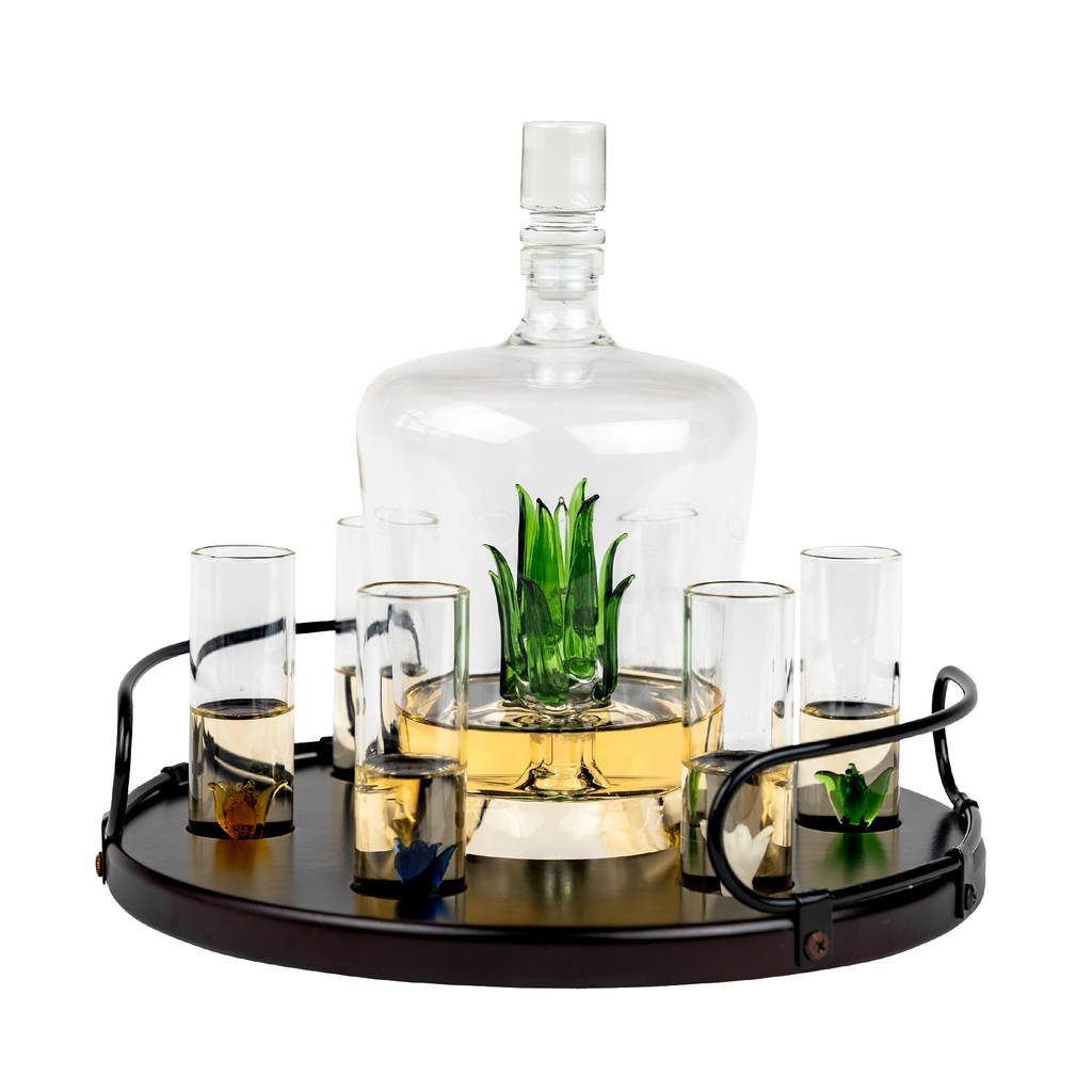 Tequila Decanter Tequila Glasses Set with Agave Decanter and 6 Agave Shot Glass-0
