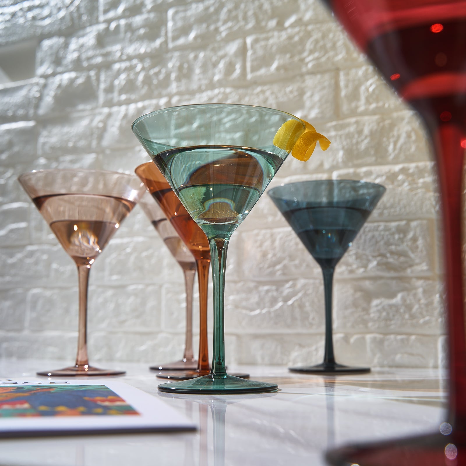 Colored Crystal Martini & Cocktail Glass Set of 6 (Pastel)-2