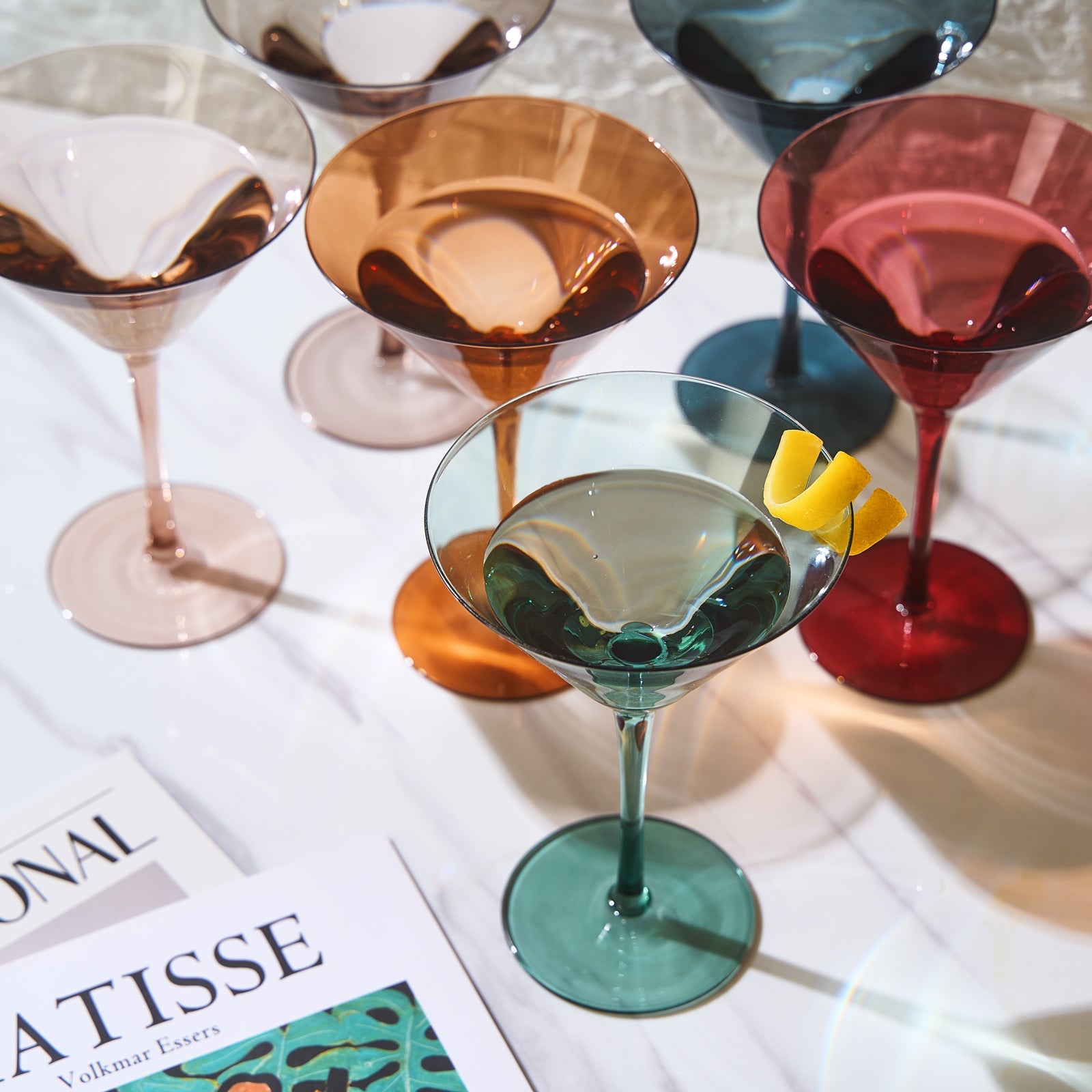 Colored Crystal Martini & Cocktail Glass Set of 6 (Pastel)-3